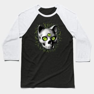 Cat Skull Three Eyes Creepy Surreal Horror Portrait Baseball T-Shirt